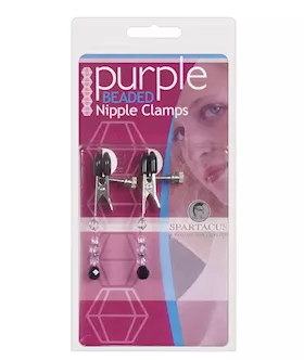 Spartacus Adjustable Broad Tip Nipple Clamps wPurple Beads