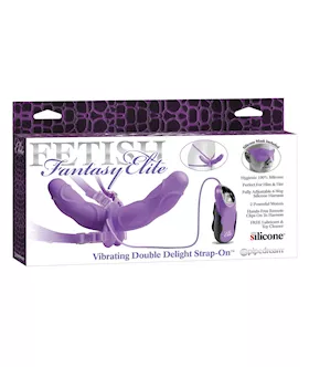 Fetish Fantasy Elite Vibrating Double Delight Strap On  Purple
