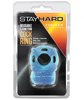 Blush Stay Hard Vibrating Reusable 5 Function Cock Ring  Blue
