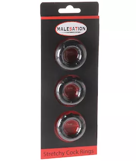 MALESATION Stretchy Cock Rings  Pack of 3 Black