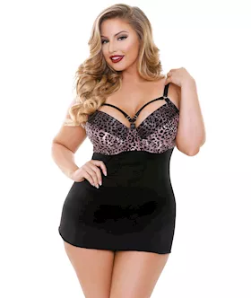 Curve Nene Cutout Molded Leopard Print Chemise wGString Rose Leopard 1X2X