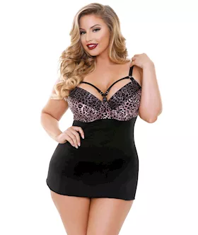 Curve Nene Cutout Molded Leopard Print Chemise wGString Rose Leopard 3X4X
