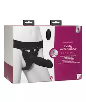 Body Extensions Be Naughty Vibrating 4 Piece Strap On Set  Black