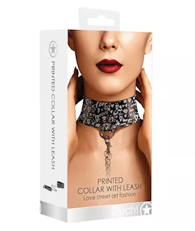 Shots Ouch Love Street Art Fashion Printed Collar wLeash  Black
