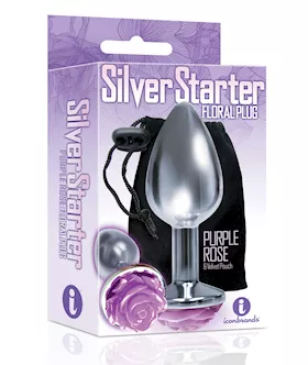 The 9039s The Silver Starter Rose Floral Stainless Steel Butt Plug  Purple