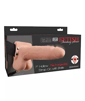 Fetish Fantasy Series 7" Hollow Rechargeable Strap On W/balls - Flesh