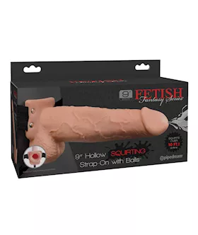 Fetish Fantasy Series 9" Hollow Squirting Strap On W/balls - Flesh