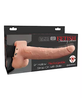 Fetish Fantasy Series 9quot Hollow Rechargeable Strap On wBalls  Flesh