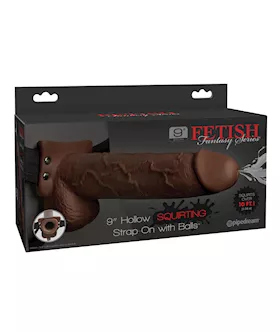 Fetish Fantasy Series 9quot Hollow Squirting Strap On wBalls  Brown