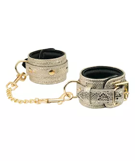 Spartacus Wrist Restraints wLeather Lining  White Snakeskin Micro Fiber