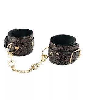 Spartacus Faux Fur Lining Wrist Restraints  Brown Floral Print