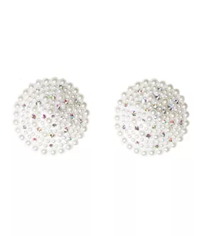 Pearl amp Rhinestones Round Reusable Pasties  White OS