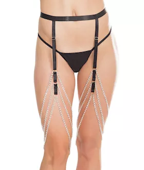 Coquette Darque Elastic amp Chain Garterbelt BK OS
