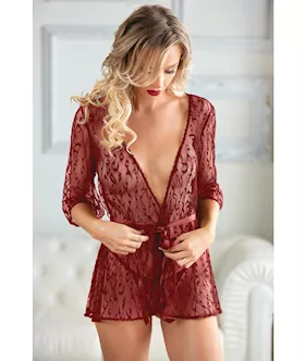 Allure Valentina Leopard Lace Robe amp GString Ruby OS