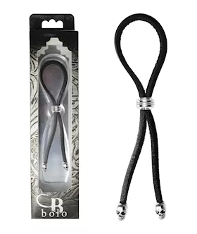 Bolo Cock Ring Leather Lasso Bead Slider wSkull Tips  BlackSilver