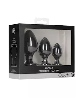 Shots Ouch Rippled Butt Plug Set  Black