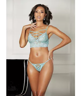 Strappy Lace Bra and amp Thong Mint LG