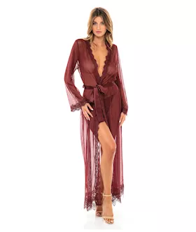 Provence Eyelash Lace Floor Length Robe Zinfandel SM