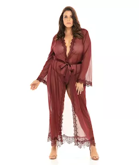 Provence Eyelash Lace Floor Length Robe Zinfandel 1X2X