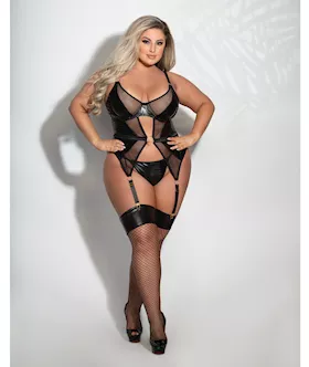 Lame amp Net Cami wAttached Garters amp GString Black 1X2X