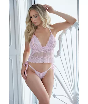 Allure Gigi Peek a Boo Babydoll wTie Side Open Panty Pink LXL