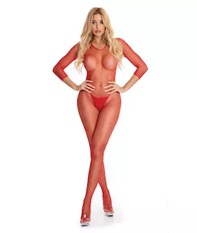 Pink Lipstick Risqueacute Crotchless Bodystocking Red ML