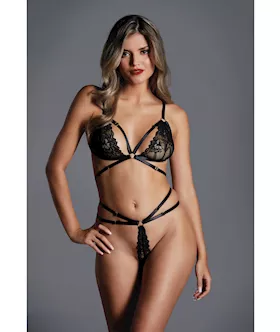 Adore the Flame Strappy Lace Bra amp Thong Black OS