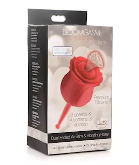 Inmi Bloomgasm Rose Buzz Dual Ended 5X Air Clit Stimulator amp 7X Vibrator  Red