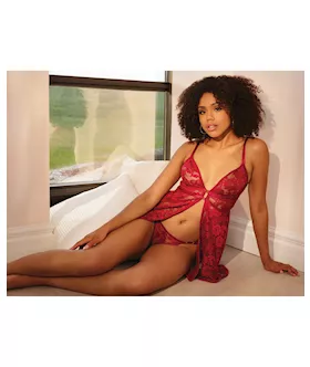 Stretch Lace Soft Triangle Cup Babydoll wThong Ruby OS