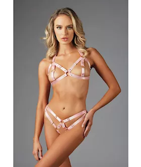Adore Maddie Strap Bralette wNipple Rings amp Open Panty Pink OS