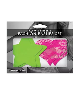Fantasy UV Reactive Neon Star amp Lace Heart Pasties  Green amp Pink OS Pack of 2