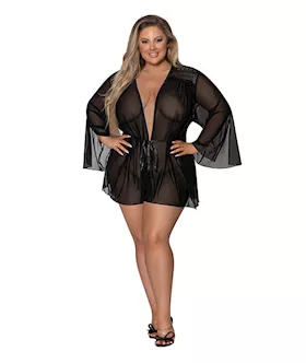 Modern Romance Flowing Short Robe Black 2X