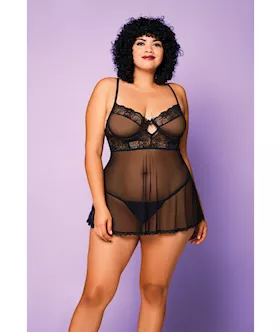 Soft Mesh Babydoll amp GString Black 3X