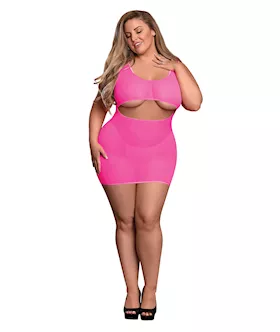 Sheer Mesh Underboob Dress amp Crotchless GString Pink  QN