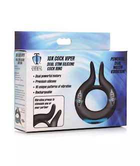 Trinity Men 10x Cock Viper Dual Stimulation Silicone Cock Ring - Black