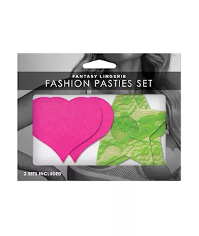 Fantasy UV Reactive Neon Heart amp Lace Star Pasties  Pink amp Green OS Pack  of 2