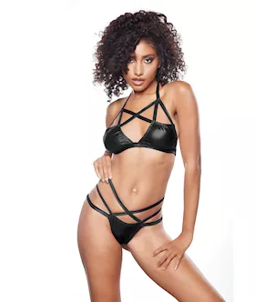 Kitten Sugar amp Blush Criss Cross Bralette amp Thong Black OS