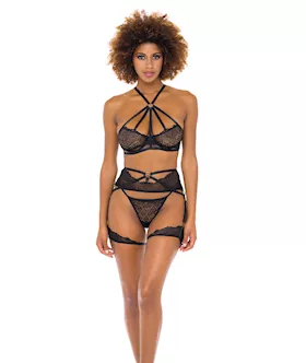 Ivonne Underwire Bra Garterbelt amp Panty Black XL