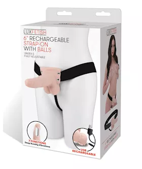 Lux Fetish 6quot Rechargeable Strap On wBalls  Ivory
