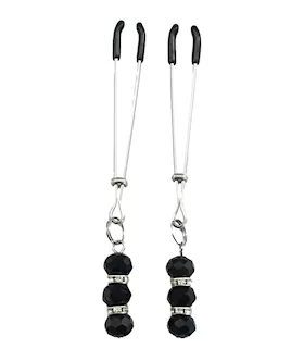 Bijoux de Nip Tweezer Nipple Clamp wBlack amp Crystal Beads  Chrome