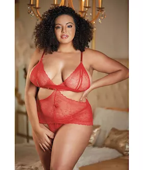 Allure Lace Peek a Boo Chemise amp Ouverte GString Red QN