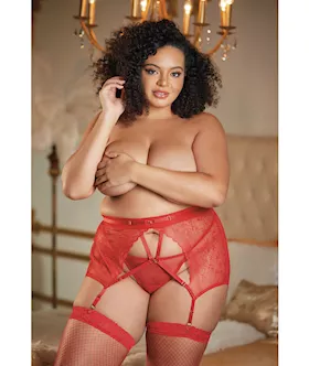 Allure High Waisted Lace Garter amp GString Red QN