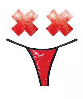 Neva Nude Naughty Knix Vixen Wet Vinyl GString amp Pasties  Red OS