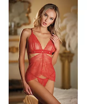 Allure Lace Peek a Boo Chemise amp Ouverte GString Red OS
