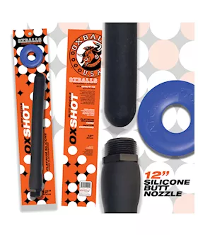 Oxballs Oxshot 12quot Silicone Butt Nozzle wFlex Cockring  BlackBlue