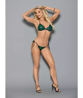 Euphoria Tri Top amp Crotchless Side Tie Thong EmeraldBlack OS