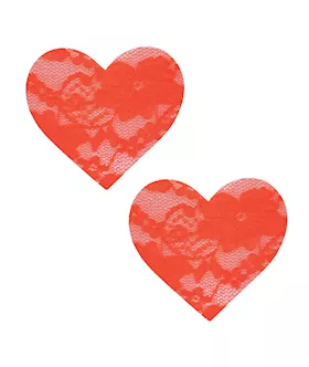 Neva Nude Black Light Lace Heart Pasties  Orange OS