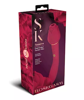Secret Kisses Rosegasm Twosome Dual Ended Rose Bud W/clitoral Suction & G-spot Vibe - Red