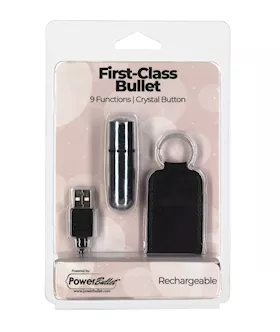 First Class Mini Rechargeable Bullet wCrystal  9 Functions Silver