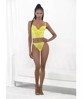 Neon Lace Corset Top wRing Accent amp Panty Neon Lime XL